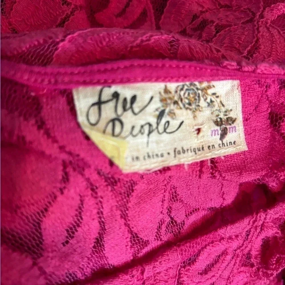 FREE PEOPLE‎ Womens Sz Medium Lace Overlay Only Dress (no lining) bright pink